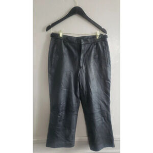 Vtg Newport News Leather Pants Women's 12 Black Crop Straight Adjustable-Waist
